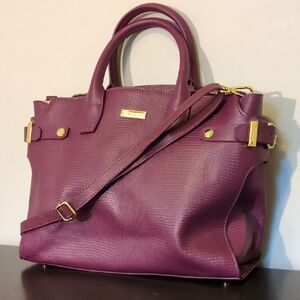 Joy Mangano Oversized Leather Plum Satchel vacation old money glam formal party